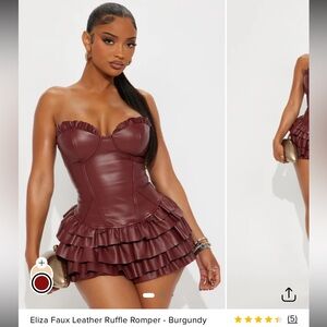 Fashion Nova Burgundy Faux Leather Ruffle Romper